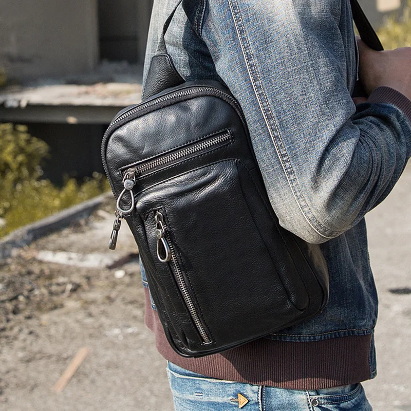 AETOO Male head cowhide casual bag, handmade soft leather man crossbody bag, single shoulder retro leather chest bag