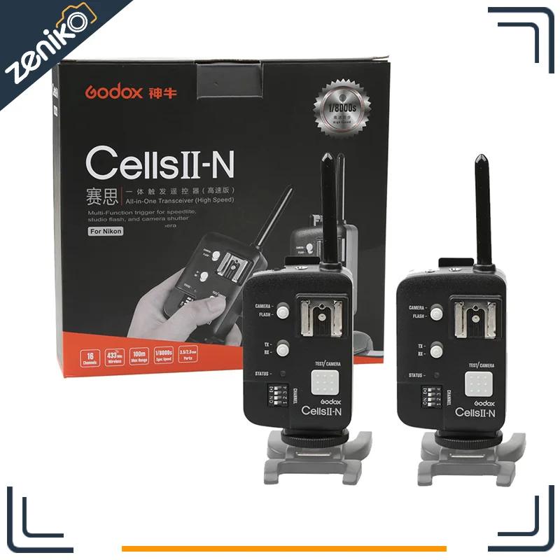

2pcs Godox Cells II 1/8000s Wireless Transceiver Trigger Kit for Nikon EOS Camera, Speedlite and Studio Flashes V850 V860 AD360