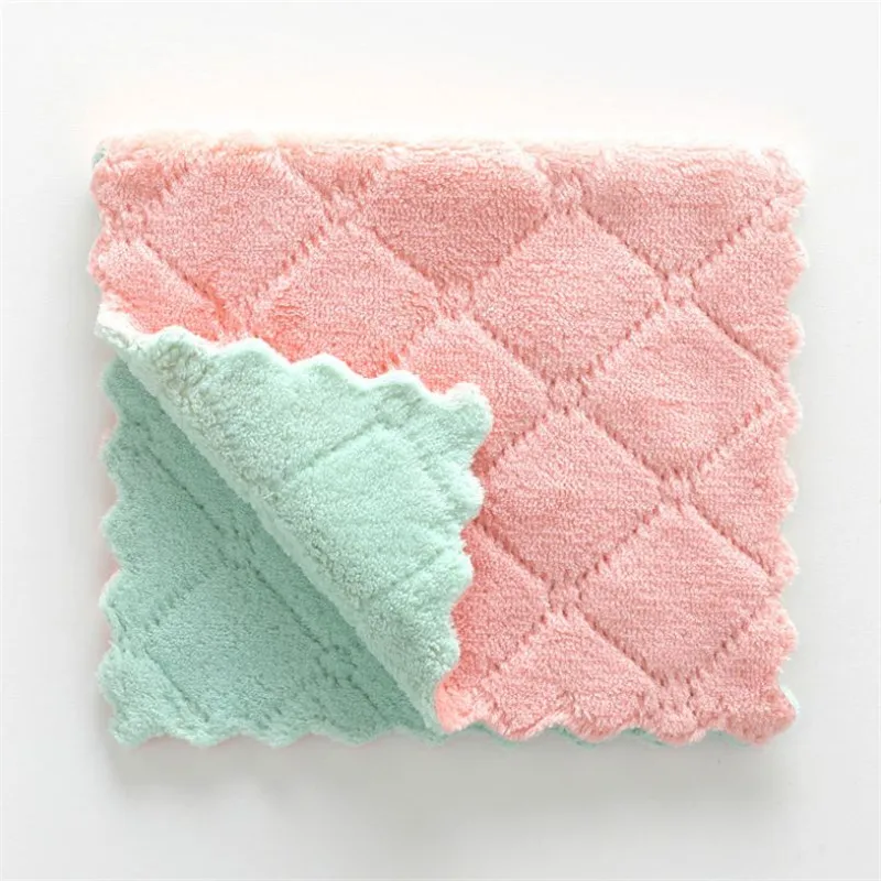 Pink green Кухонное абсорбирующее стойкое полотенце для очистки тряпок из микрофибры - Цвет: Pink green