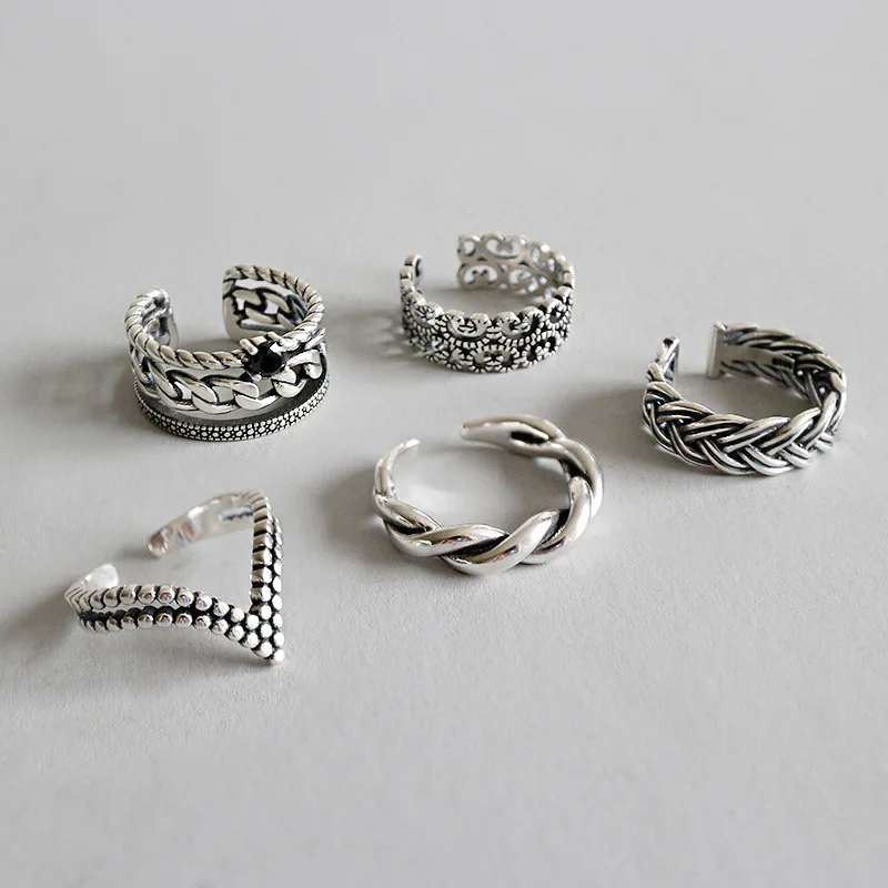 

925 Sterling Silver Zircon Woven Twist Rings Silver Vintage Fashion Wid Open Rings for Women Vintage Jewelry for Charms