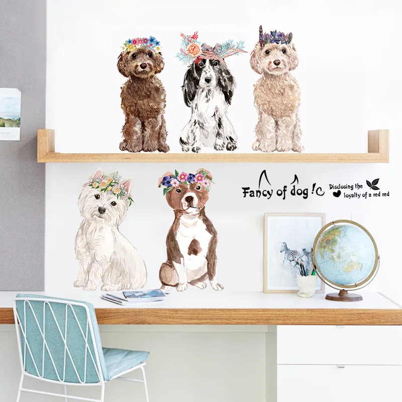 Cartoon Animal Dogs with a flower wreath Wall Stickers fancy of doggie kids room living room fashion home decor diy vinyl decals Cartoon Animal Dogs with a flower wreath Wall Stickers fancy of doggie kids room living room fashion home decor diy vinyl decals