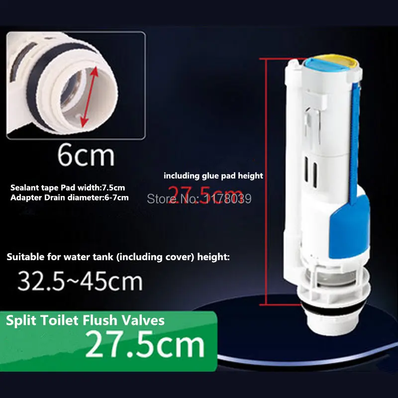 Split 27.5cm Toilet Flush Valves,Water saving Toilet Drain Valve