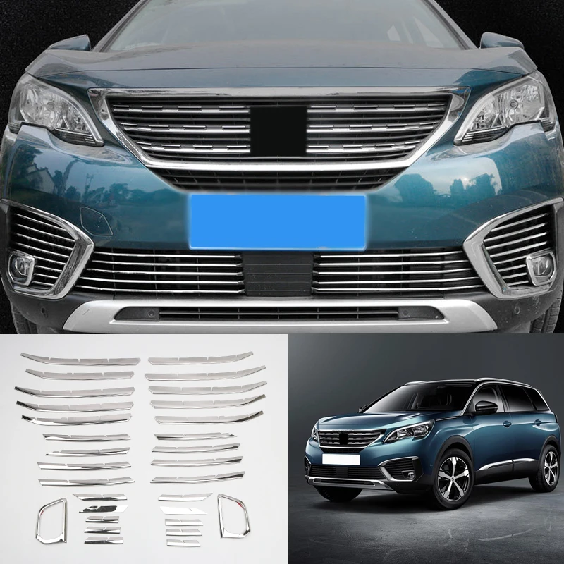 

2017 2018 For Peugeot 5008 Front Center Bottom Grille& Fog Light Grill Insert Cover Trim 30pcs (NOT Fit For GT Line Model)