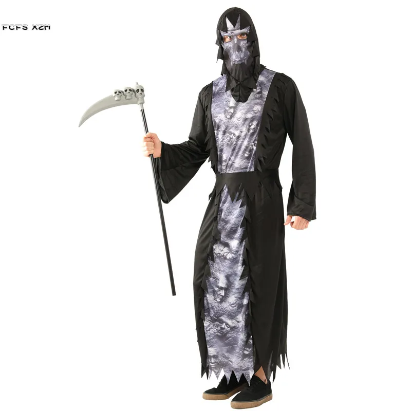 Black Men Halloween Hell Devil Demon Costume Skeleton Azrael Death Scary Cosplay Carnival Purim Masquerade Nightclub Party Dress