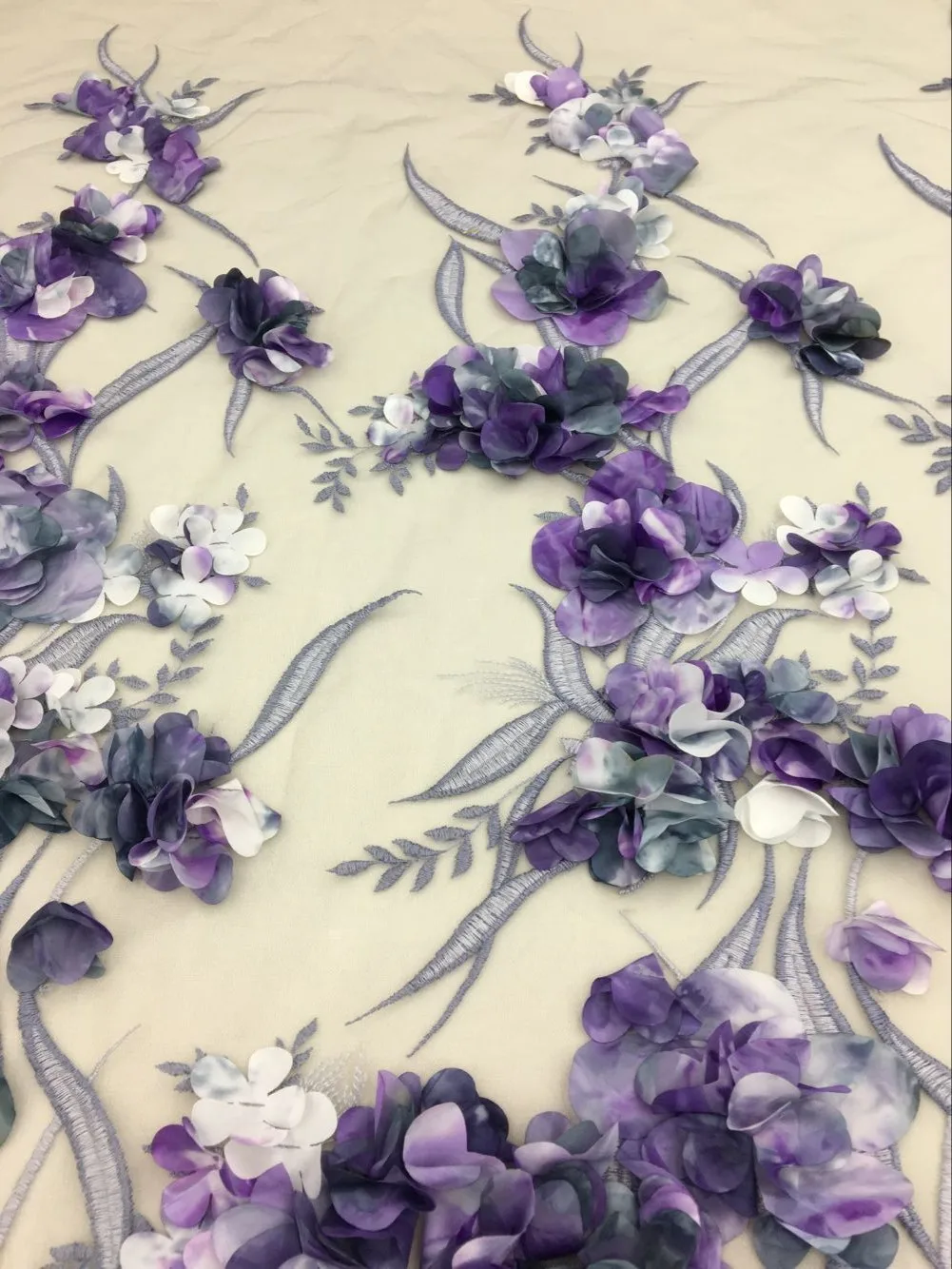 3D Flowers Applique Lace Fabric. High Quality 3D Lace Fabric For Haute Couture Fashion Dress Prom Dress Lace Fabric