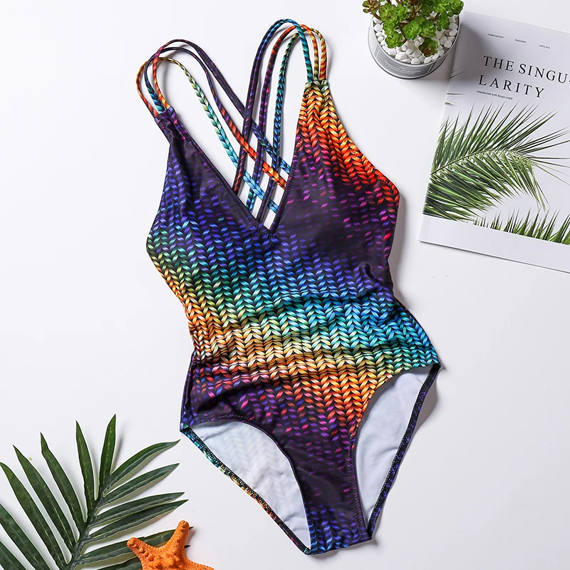 

Women One Piece Swimwear Bathing Suit Monokini Printed Swimwear Backless Beachwaer Mail De bain Monokini
