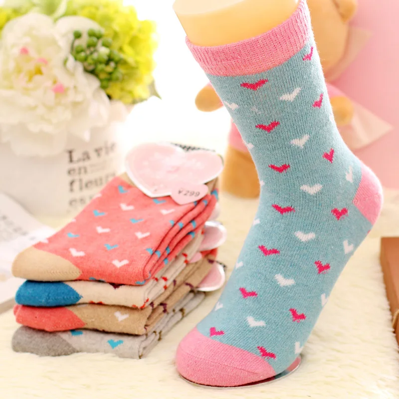 5Pairs/Lot Women Winter Thicken Warm Rabbit Wool Socks Female Thermal Snowflake Cotton Socks Woman Cartoon Animal Pattern Socks