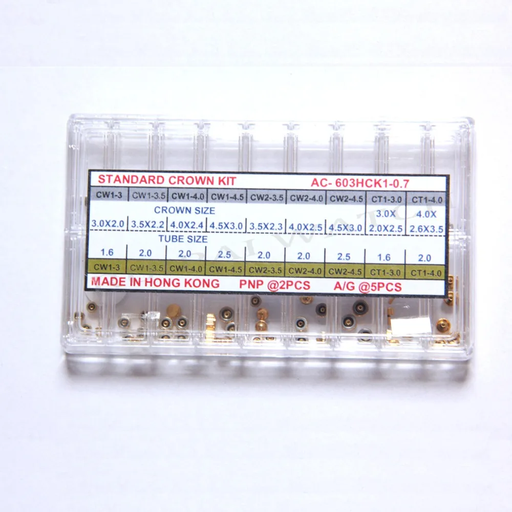 63 шт./кор. Золотой/Серебряный часы Корона набор 0,7 мм кран диаметр Assort размер часы Корона для часов Запчасти Замена