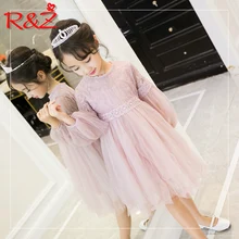 R& Z/ г. Новые платья для девочек, кружевное однотонное бальное платье принцессы с длинными рукавами-фонариками и круглым вырезом для вечеринки одежда для маленьких детей