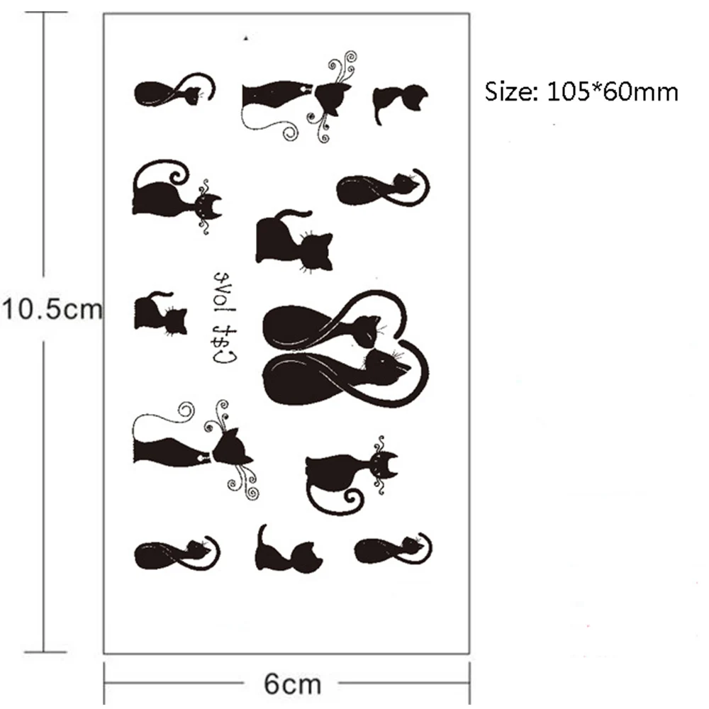 3pcs Black Temporary Tattoo Sticker Cats love pattern Waterproof Body Art Fake Arm Chest Shoulder women men girls | Красота и