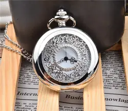1 шт. классический винтаж новый серебристое ожерелье часы карманные батарея полые CF1091