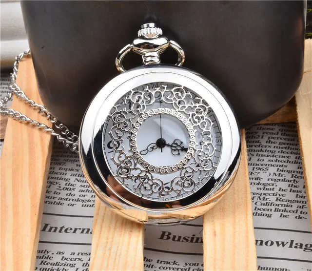 1PC Classic Vintage New Silver Tone Necklace Watch Pocket Watch Battery Hollow C 1PC Classic Vintage New Silver Tone Necklace Watch Pocket Watch Battery Hollow C