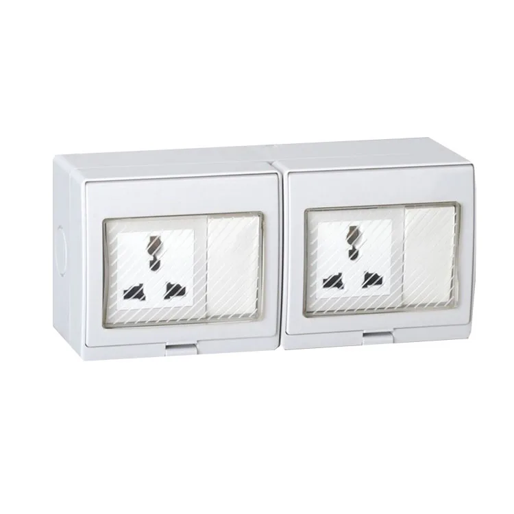 

Free Shipping IP55 Waterproof 2 Gang Switch and 2 Universal Socket DS-2US