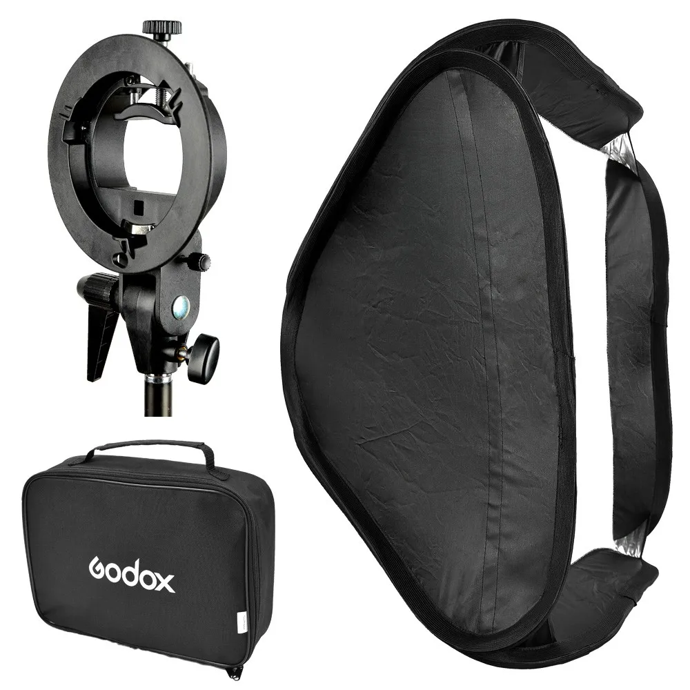 GODOX s-тип Bowens кронштейн+ 80x80 см 3" складной портативный Фотостудия софтбокс рассеиватель сумка комплект для вспышки Speedlite блюдо