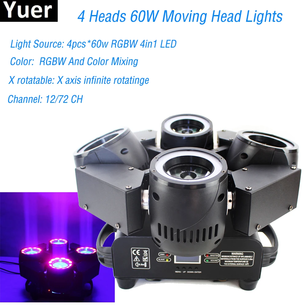 

High Quality LED Moving Head Wash Light 4X60W RGBW Moving Heads DMX 12/72 Channels DJ Nightclub Party Concert Stage Lighting