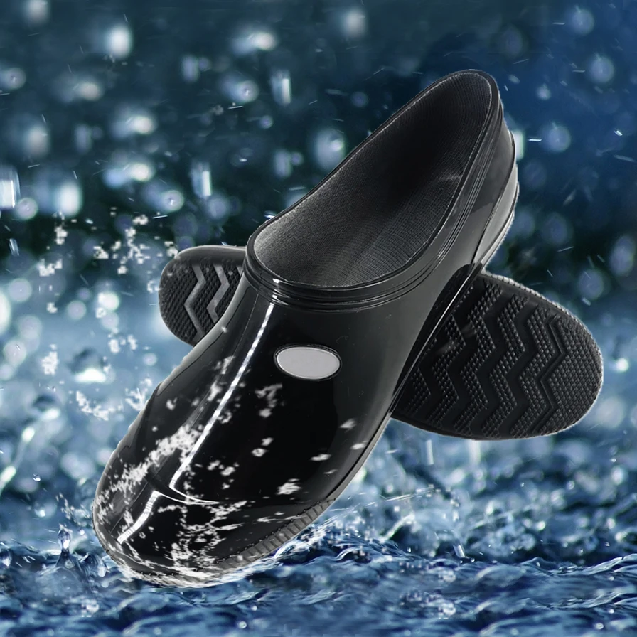 

Men Rain shoes Rubber Flats Black Female Waterproof galoshes Chef Solid Shoes Rain Shoe male Casual Loafer size 44 45 46 47
