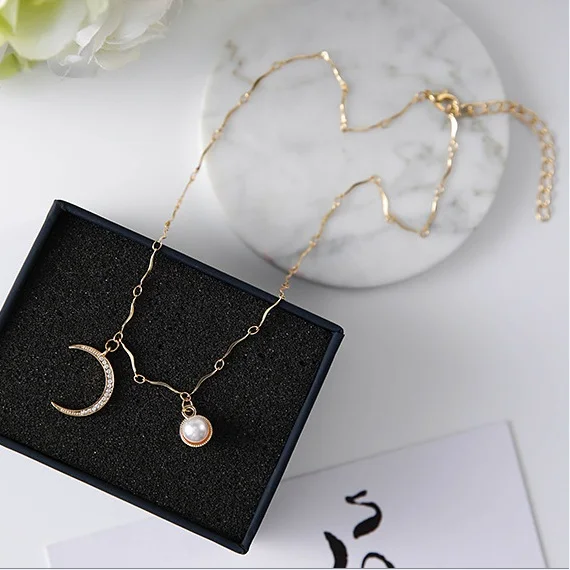 Новое поступление, корейское красивое ожерелье с Луной, стразы, модное короткое ожерелье, винтажное ожерелье для девочек