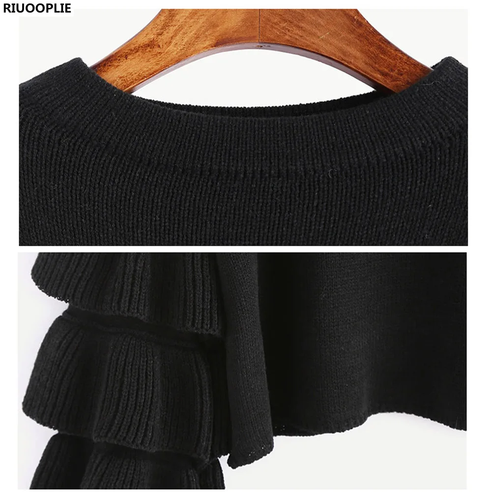 RIUOOPLIE женский многослойный Рюшами Длинный Рукав свободный джемпер круглый вырез свитер пуловеры