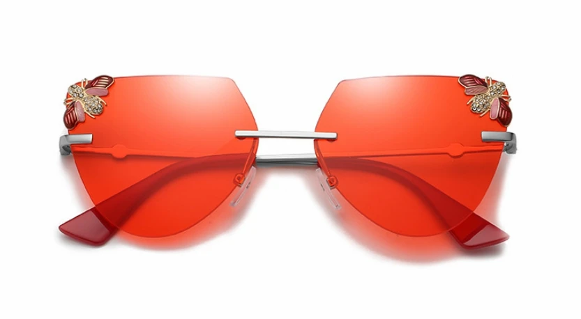 Цветные пчелиные солнцезащитные очки, роскошные сексуальные кошачьи глаза очки для женщин и мужчин, UV400, металлическая оправа, Модные оттенки 47853