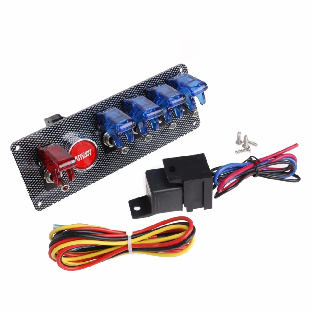 

12V Racing Car Ignition Flash Switch + 4 Blue & 1 Red LED Toggle Button Panel