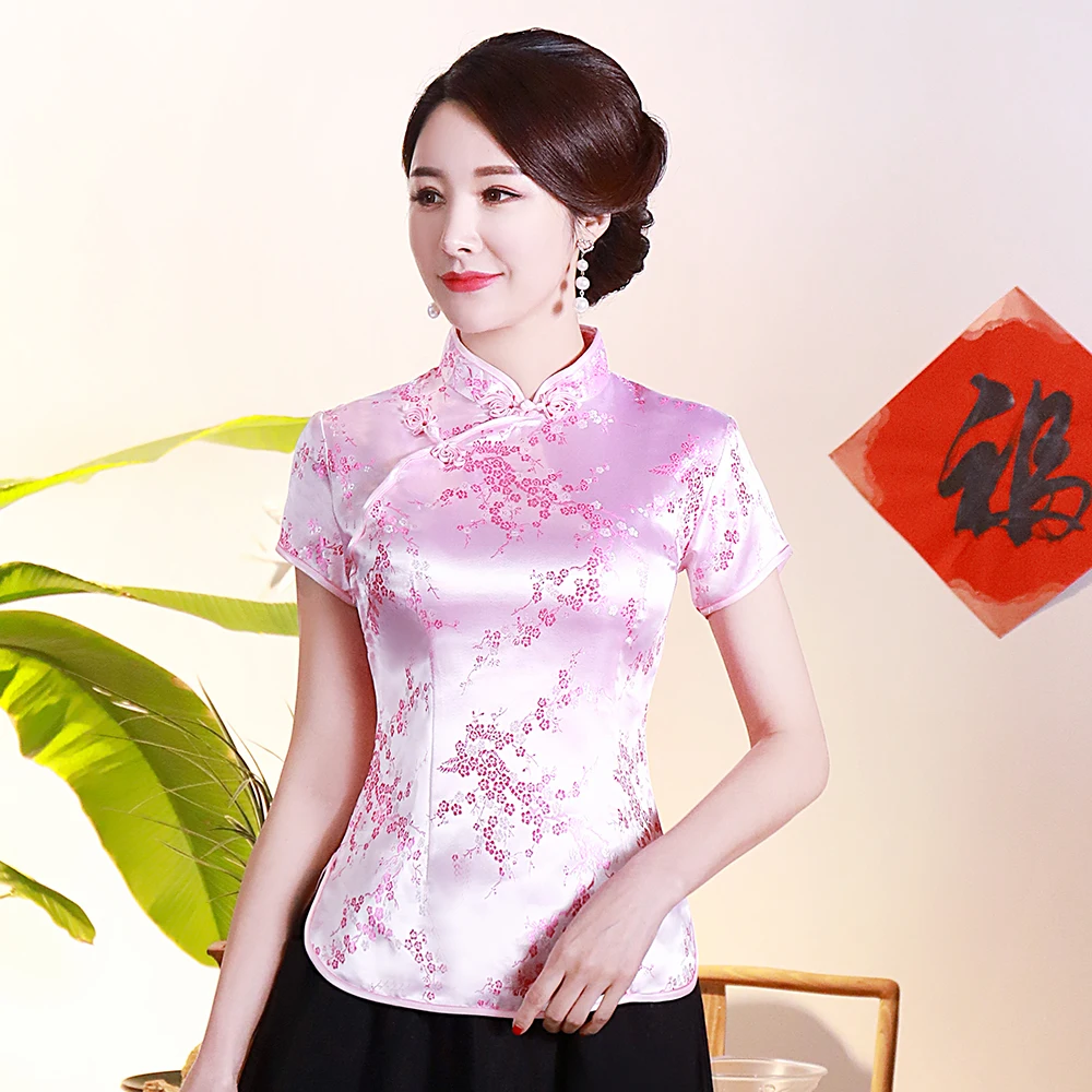 Восточный стиль, женская Традиционная рубашка, летняя новинка, цветок, вискоза, китайская блузка, большой размер 3XL 4XL, розовые элегантные топы, одежда Tang