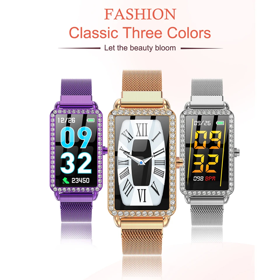 Lady smart watch heart rate monitor sleep tracker fitness bracelet Bluetooth music control camera for Android women watch clock