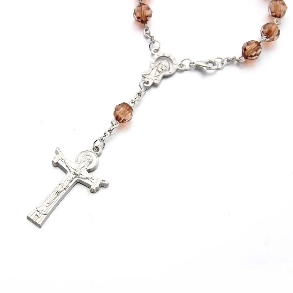 Акриловая жемчужина христианский католический религиозный крест-браслет с розами из сплава Иисуса