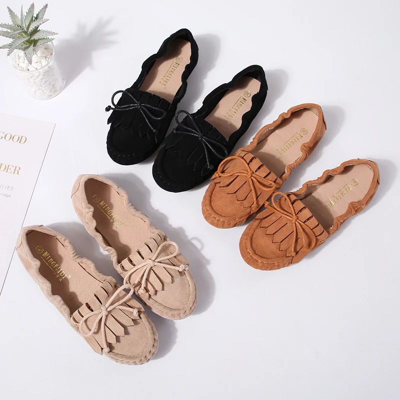 

2019 Women Fringe Suede Ballet Flats Soft Sweet Loafers Flats Plus Size 35-42 Female Drive Work Pregnant Shoes Zapatos YGH-43