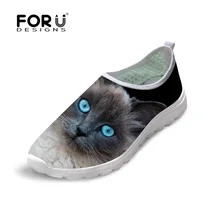 FORUDESIGNS/модные Летний стиль Для женщин; обувь на плоской подошве без застежки; Симпатичные 3D животного сова кошка печать обувь из сетчатого материала женские сетевой свет Туфли без каблуков