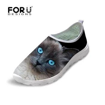 

FORUDESIGNS Fashion Summer Style Women Slip-on Flat Shoes Cute 3D Animal Owl Pet Cat Print Mesh Shoes Female Network Light Flats