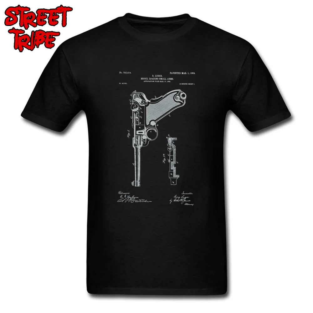 Tops Tees Custom Tops Tees April FOOL DAY Classic Normal Short Sleeve 100% Cotton Round Collar Young Top T-shirts Normal Gun Pistol 1904 Luger Patent Art 12724 black