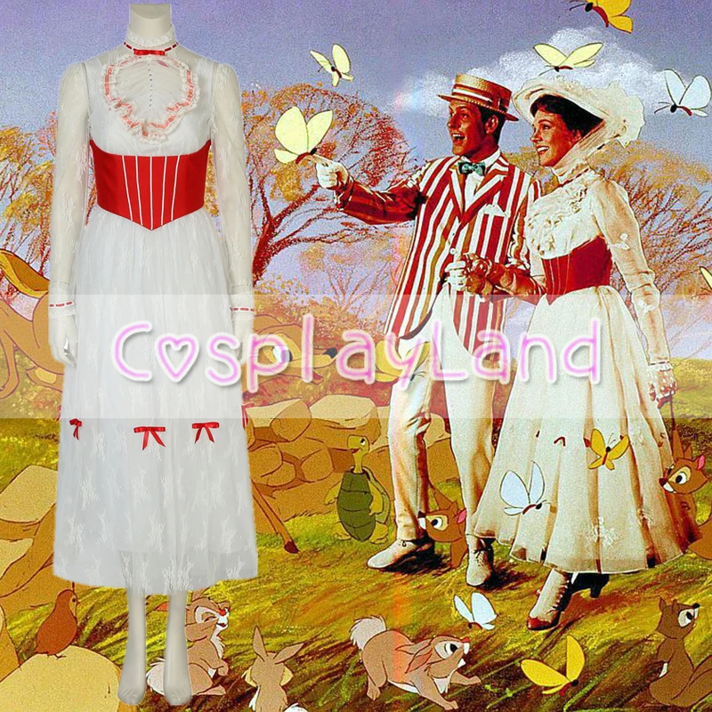 

Mary Poppins Dress Carnival Halloween Costumes Fancy Women White Dress Cosplay Mary Poppins Costume Hat Custom made Dress