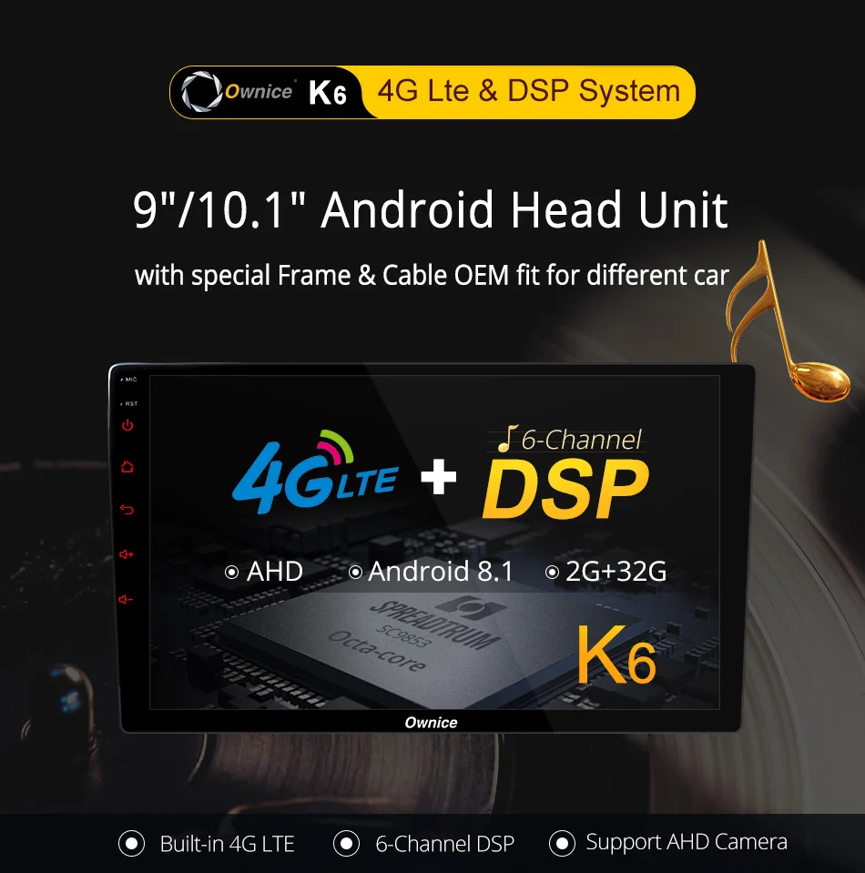 Ownice K6 Восьмиядерный 2 Универсальная головка uint Android 8,1 Автомагнитола Стерео gps Navi мультимедийный плеер DSP поддержка 4G LTE AHD камера