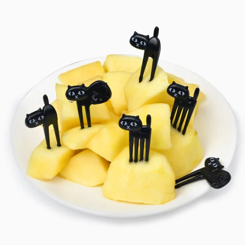 

Dropshipping 2018 New 6Pcs Mini Animal Fork Fruit Picks Cute Cartoon Cat Children Fork Bento Lunch Box Decor Accessories Black