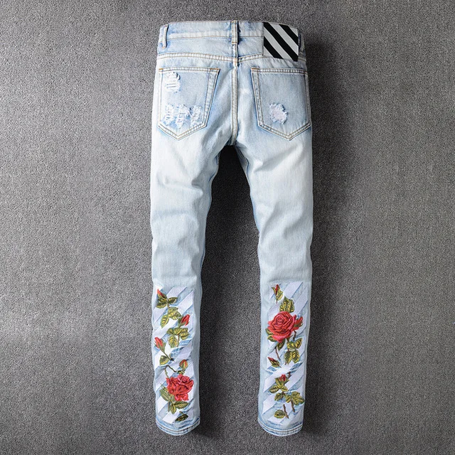 biker jeans with roses