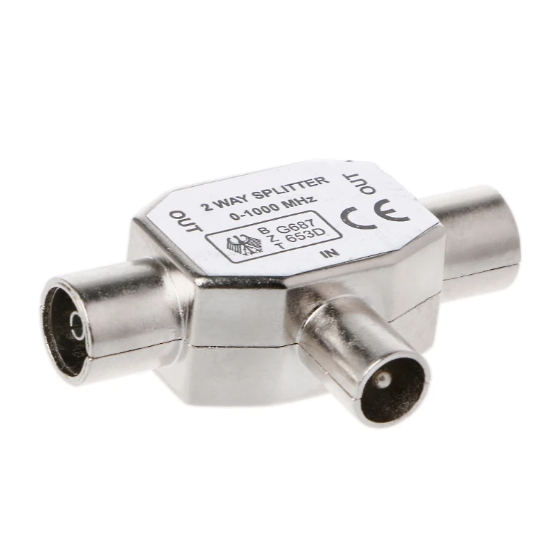 

2 Way T Splitter1x Male to 2 x Female Metal COAX Coaxial TV Aerial Adapter
