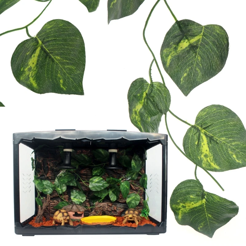 Artificial Vine Reptile Box Case Decoration Lizard Green Leaves 2.4m