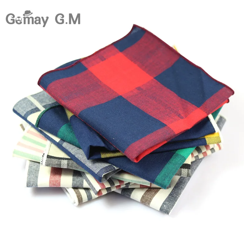 New Arrive Cotton Suit Pocket Square for Men Towel Square For Wedding Party Fashion Simple Cotton Mens Plaid Handkerchief Towel