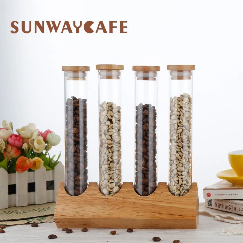 Creative Wooden Coffee Beans Flower Tea Display Rack Stand Cereals canister Glass Test Tube sealed Storage Decorative Ornaments