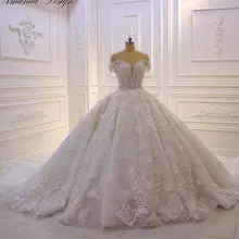 Robe mariage с открытыми плечами короткий рукав кружева аппликации 3D цветок роскошное свадебное платье