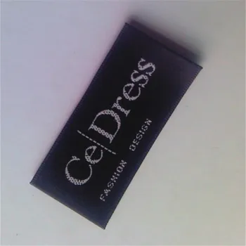 

1000pcs , 5.5 * 2.5 cm Custom End fold tag black satin ribbon cloth woven label