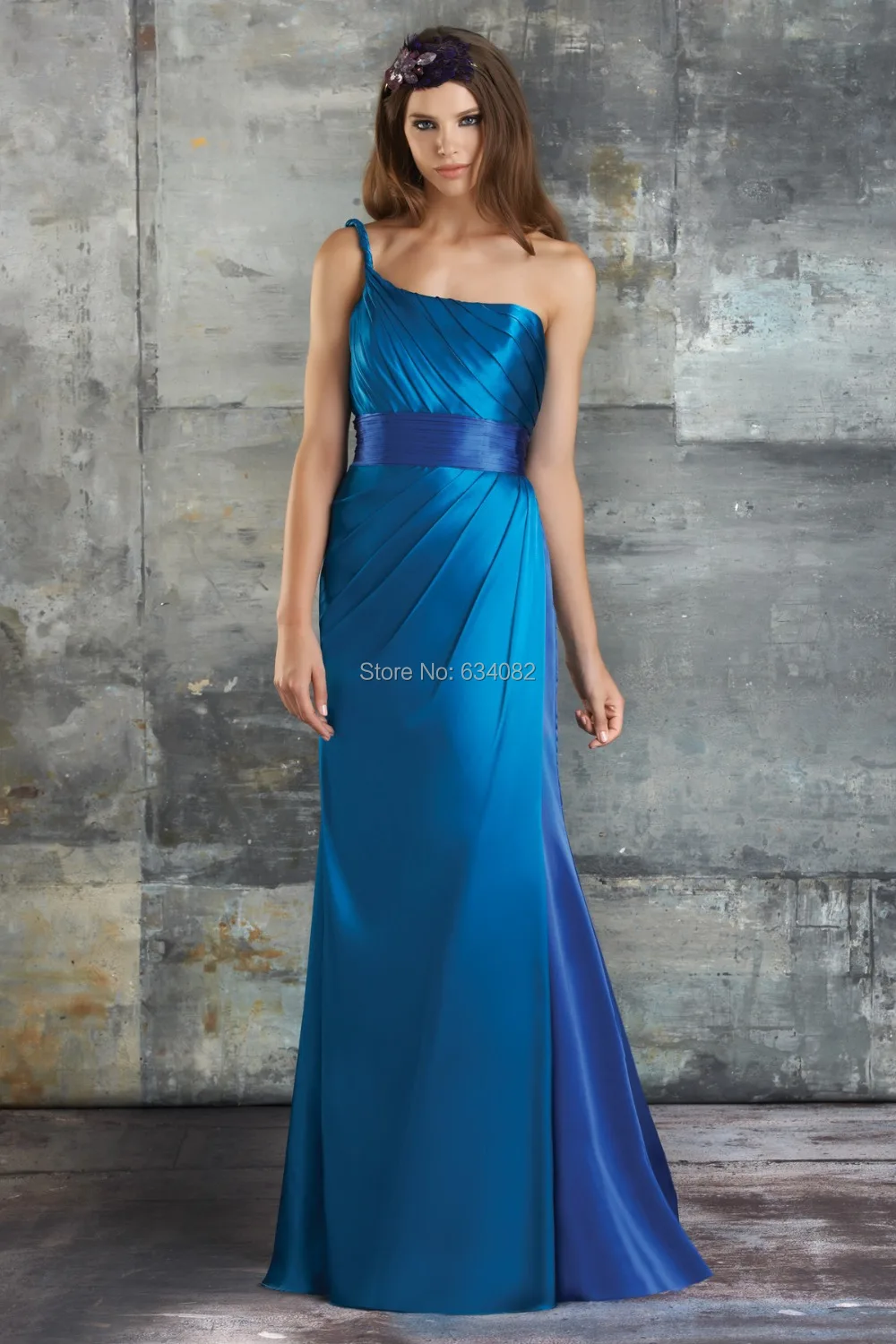 

hot sexy one shoulder vestido de festa longo 2015 robe de soiree free Shipping long royal blue dress party evening elegant Dress