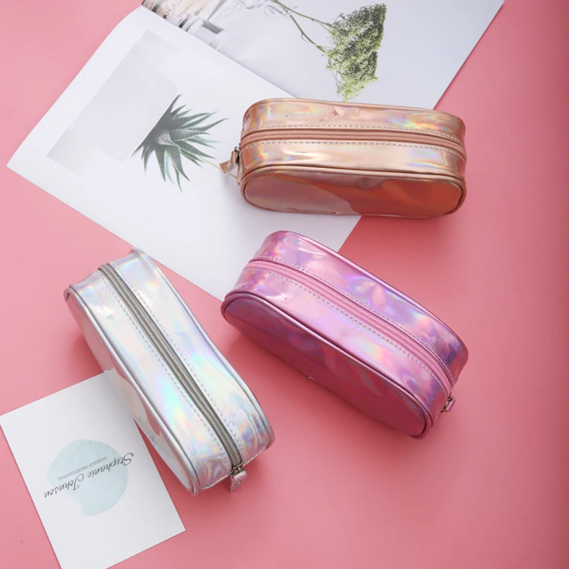 

1pc Cute Laser PU Pencil Case Kawaii Stationary Papeleria Large Capacity Pen Holder Bags for Girsl Cosmetics Brushes Storage Bag