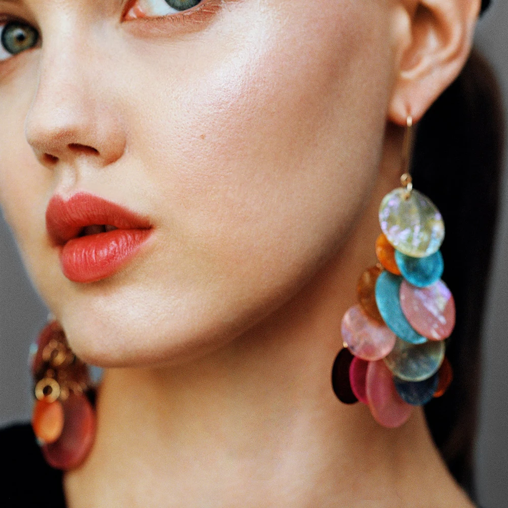 

ZA 2019 New Rainbow Color Round Dangle Earring for Women Bohemia Geometric Statement Hanging Earring Party Wedding Jewelry