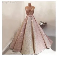 XingPuLanEr длинное розовое Золотое платье для выпускного вечера Потрясающие блестящие вечерние платья в арабском стиле длиной до пола abendkleider - Цвет: Розовый