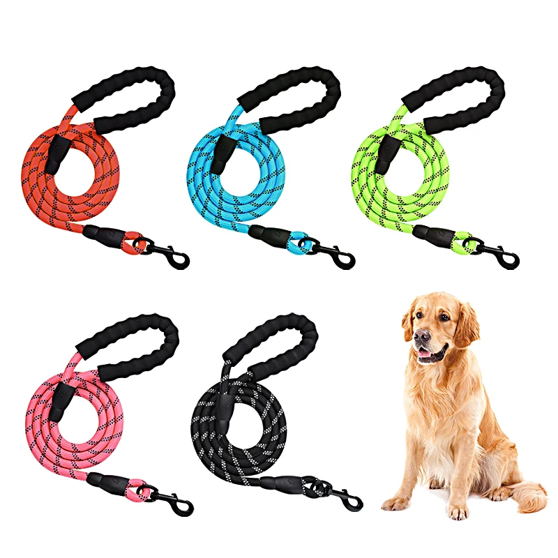 Reflective round rope dog leash for medium large Dogs soft Foam handle