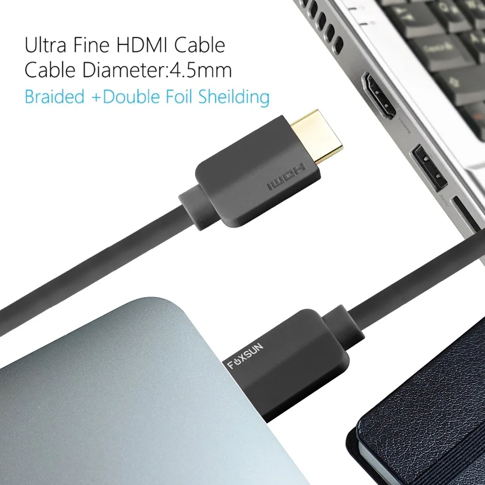 Foxsun 10ft/3 متر HDMI الحبل-الترا عالية السرعة HDMI 2.0 كابل دعم TV النار ، ابل تي في ، إيثرنت ، عودة الصوت ، فيديو 4 كيلو الترا اتش دي UHD أسود