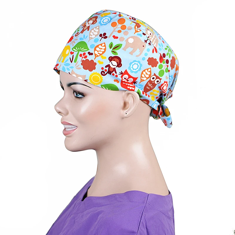 Viaoli уход печать хирургические операционные шапочки шляпы медицинская работа Hearwear хлопок хирургический или шляпа ветеринарная Кепка дантиста шапочки для медсестры - Цвет: photo