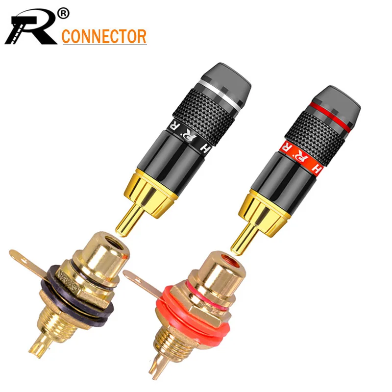 

2Sets/lot RCA Connectors 2pcs RCA Male Plug + 2pcs RCA Female Jack Socket Panel Mount Soldering Speaker Plug Jack Chassis