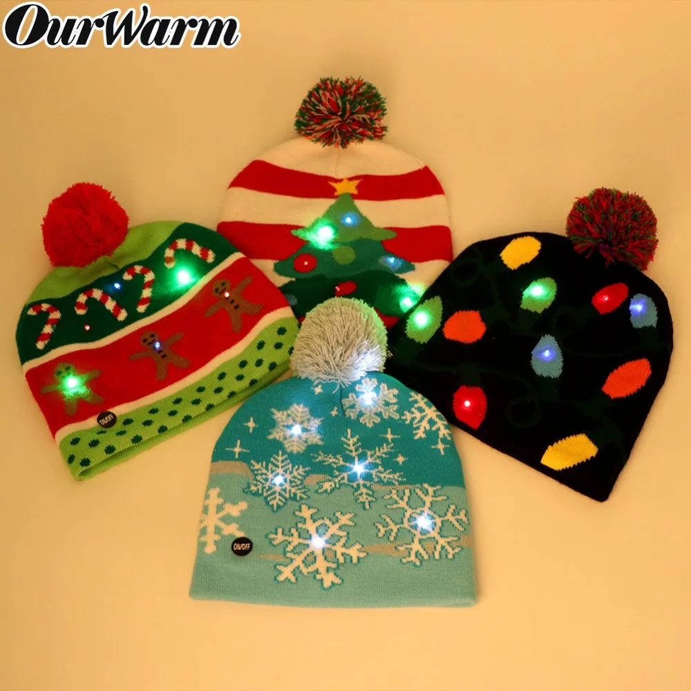 OurWarm светодиодная Рождественская шапочка страшный Рождественский свитер шапка